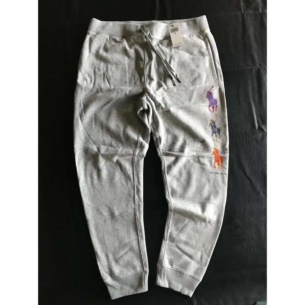 BNWT Polo Ralph Lauren Men's Size L Heather Grey Fleece Joggers Pants Big Pony
